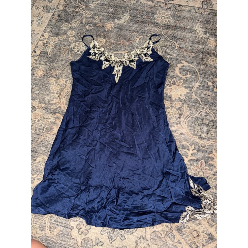 Silk Silky Blue 100% Mulberry Silk Spaghetti Strap Mini Nightgown With Lace